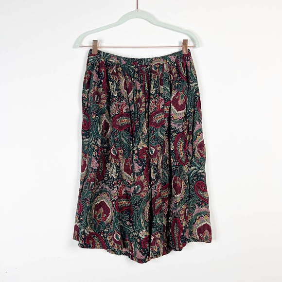 Vintage Black green pink paisley floral midi maxi skirt size Medium or Large - Picture 6 of 6